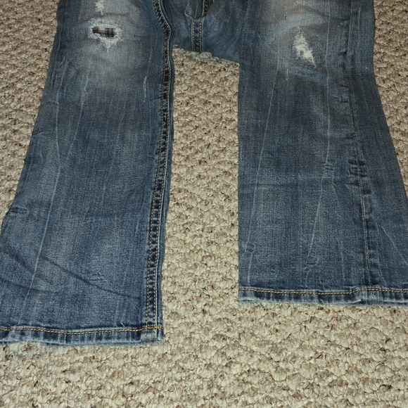 REROCK for EXPRESS Distressed Boot Blue Jeans Sz 10R Patch Work Women's - Picture 6 of 10